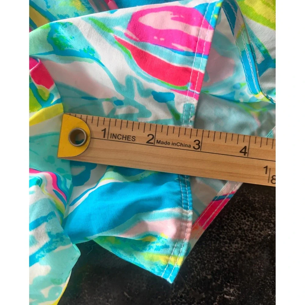 Lilly‎ Pulitzer Ocean Print Board Shorts Blue Pink Yellow Drawstring Small